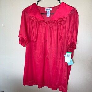 NEW Vanity Fair vintage red satin pajama top women's size large